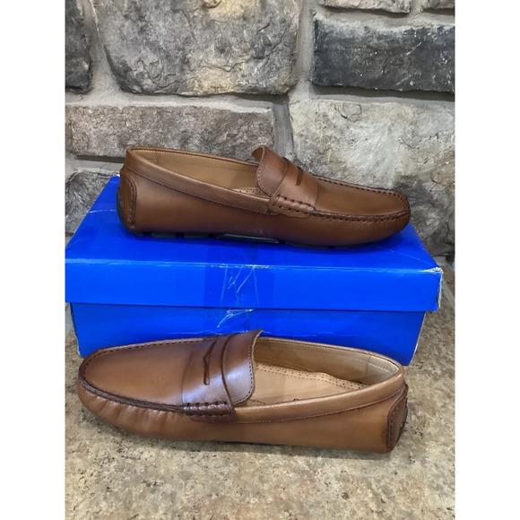 Vince Camuto Varrak Mens Cognac Leather Penny Loafer Driving Shoes Size 8.5 New